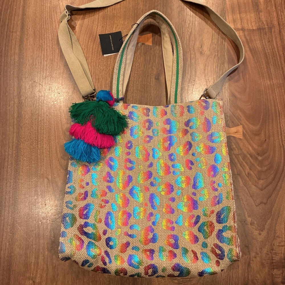 America & Beyond Embellished Multicolored Leopard Spring Summer Shoulder Tote